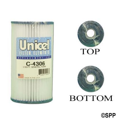 C-4306: Filter Cartridge,UNICEL,5 Sq Ft,4-1/4"OD x 8"Long            Top:1-3/4"ID,Bottom:1-3/4"ID