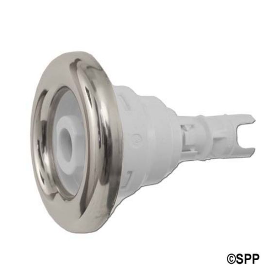 212-8050S: Jet Internal, Waterway Poly Storm, Directional, 3-3/8" Face, Smooth, White w/ Stainless Escutcheon