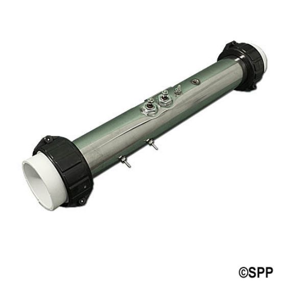 C2250-0802A: DISCONTINUED - Heater Assembly, LA Spa/Gecko, 2.5kW, 230V, 2" x 15"Long, 2" Tailpieces, w/Ground Bar Studs